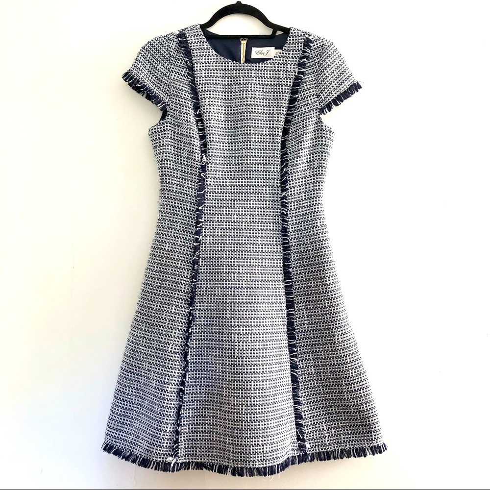 Eliza J Tweed Fringe Cap Sleeve  Mini Dress 2